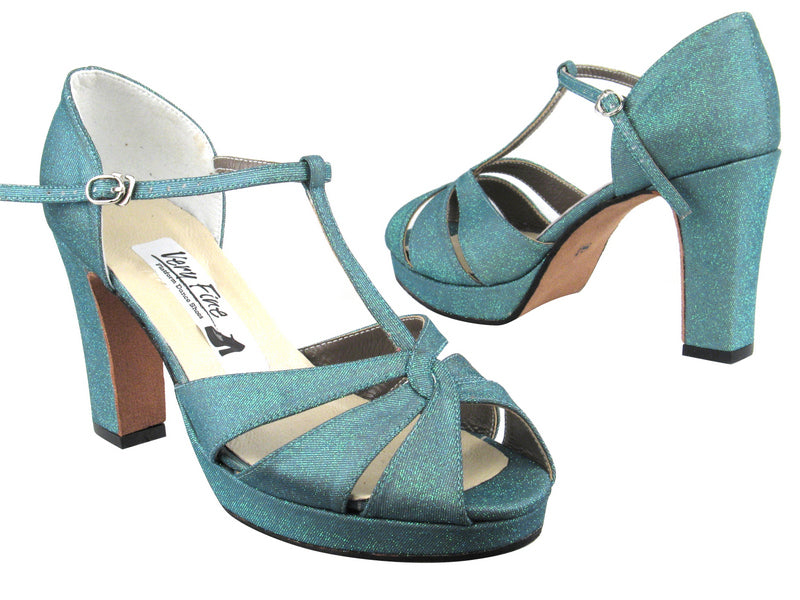 6006Platform Light Green Glitter Satin with 3.75&quot; Square Heel heel in the photo