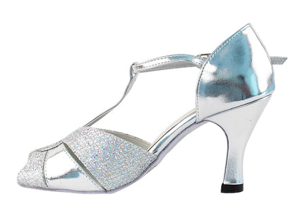 6006 Silver Leather &amp; Silver Sparklenet with 3&quot; Heel in the photo