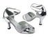 6006B Silver Sparklenet_Silver Leather_X-Strap Ankle with Loop_Without T Strap with 3" heel in the photo