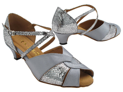 6006X 79 Grey Satin_X_H_71 Snake Silver Black Satin_S with 1.3&quot; Cuban Heel (387) in the photo