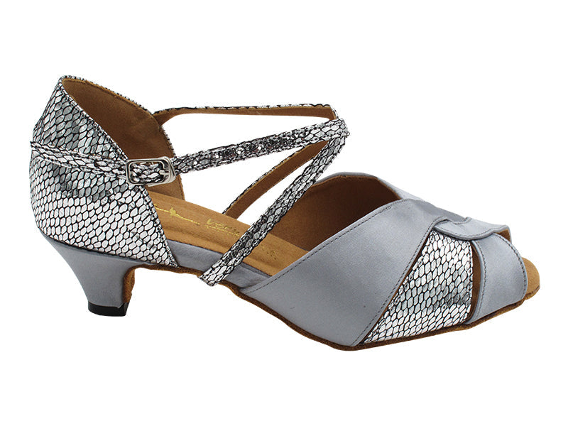 6006X 79 Grey Satin_X_H_71 Snake Silver Black Satin_S with 1.3&quot; Cuban Heel (387) in the photo