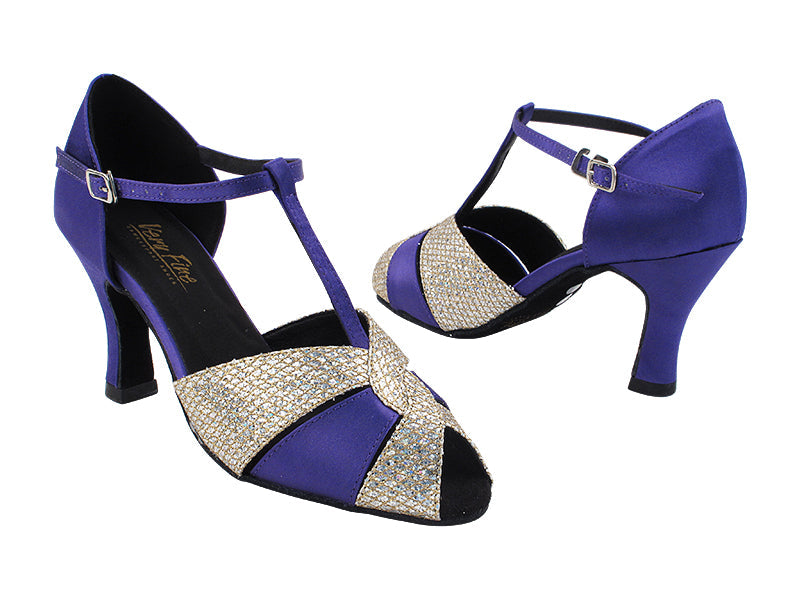 6006 245 Purple Satin_Gold Sparklenet with 3&quot; Heel (6812) in the photo