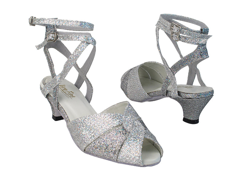 6006 6 Silver Sparklenet_172 Grey Scale_5009 BackStrap without T-Stap with 387_1.3&quot; Cuban Heel in the photo