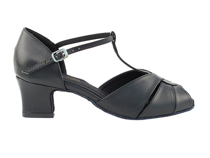 6006 Black Leather &amp; Thick Cuban Heel