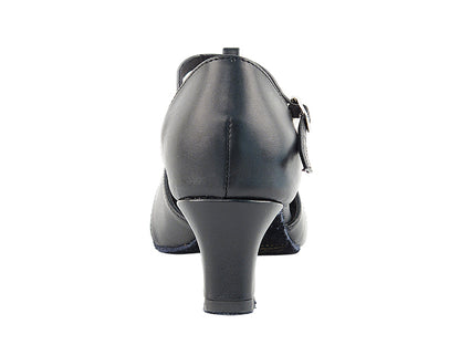 6006 Black Leather &amp; Thick Cuban Heel