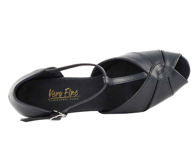 6006 Black Leather &amp; Thick Cuban Heel