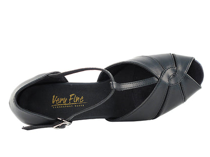 6006 Black Leather &amp; Thick Cuban Heel