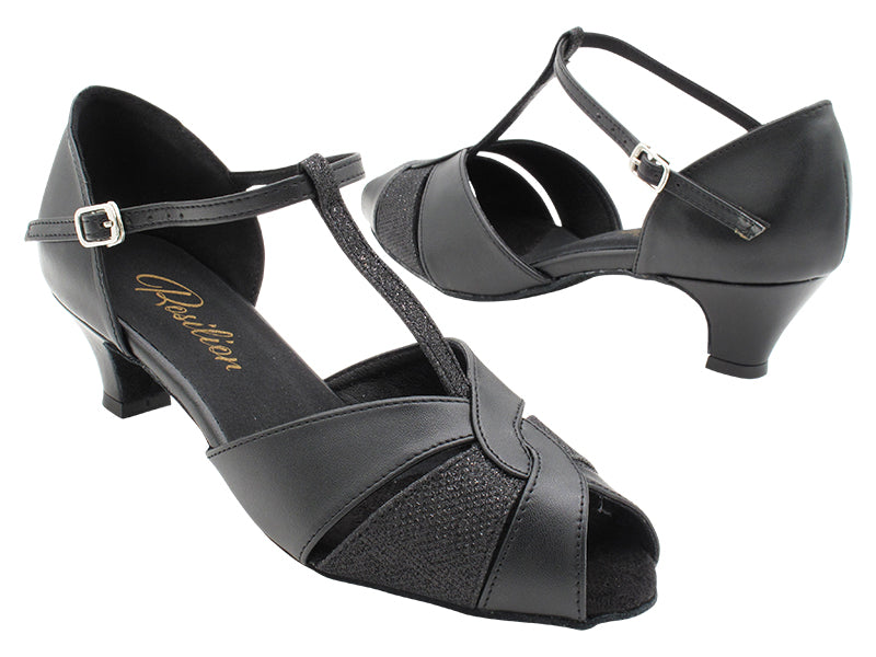 6006 Black Leather X_B_273 Black Glitter_T with 1.3&quot; Cuban Heel (387) in the photo