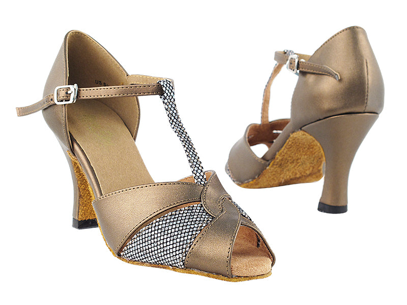 6006 Copper Leather &amp; Black Sparklenet with 3" Heel in the photo