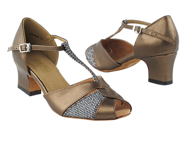 6006 Copper Leather &amp; Black Sparklenet with 2&quot; Thick Cuban Heel in the photo