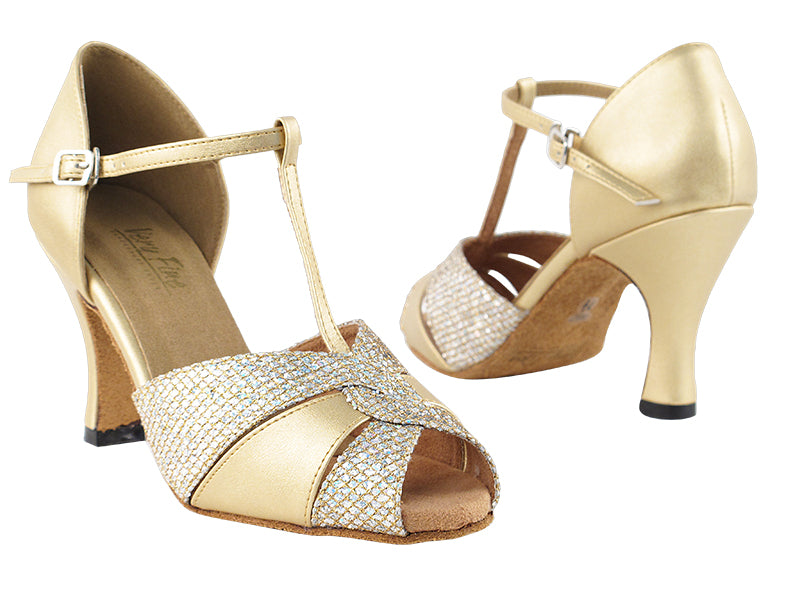6006 Light Gold Leather &amp; Gold Sparklenet with 3" Heel in the photo