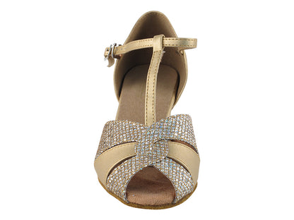 6006 Gold Leather &amp; Gold Sparklenet &amp; Thick Cuban Heel