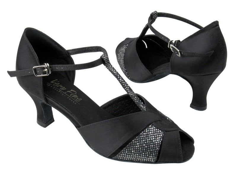 6006 Black Satin_Black Sparklenet with 2.5&quot; Low heel in the photo