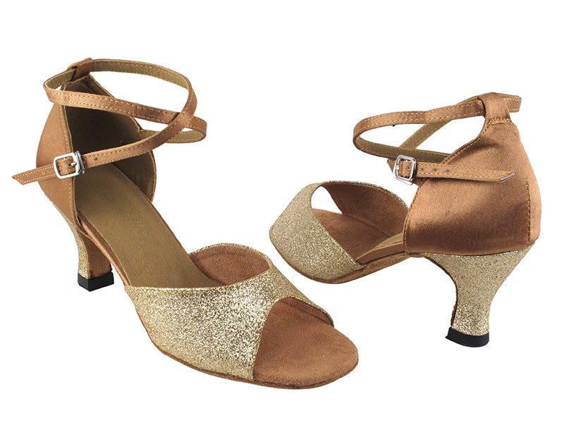 6012 125 Gold Stardust_F_H_81 Brown Satin_B with 2.5&quot; Heel in the photo