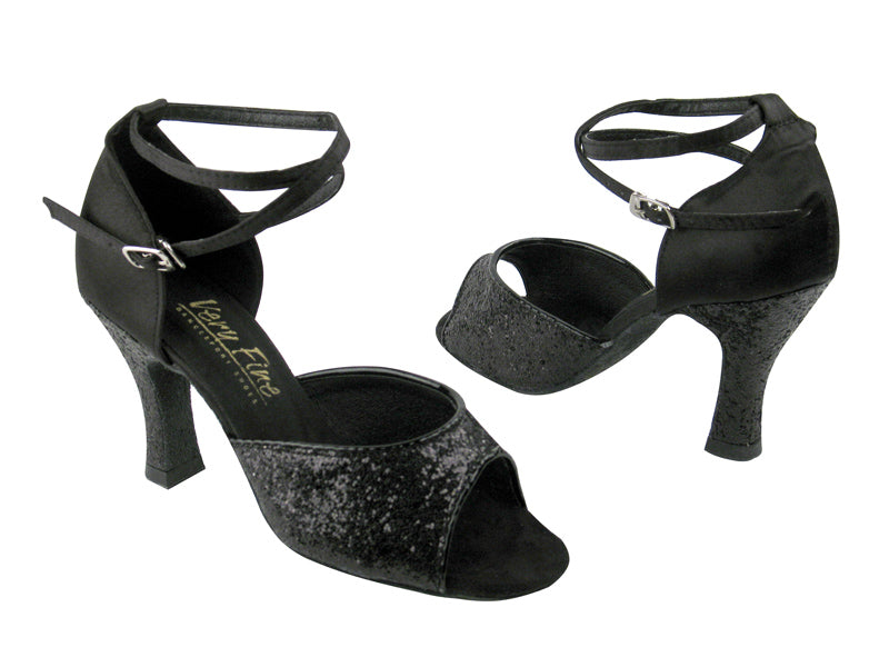 6012 12 Black Sparkle &amp; Black Satin with 3&quot; Heel in the photo