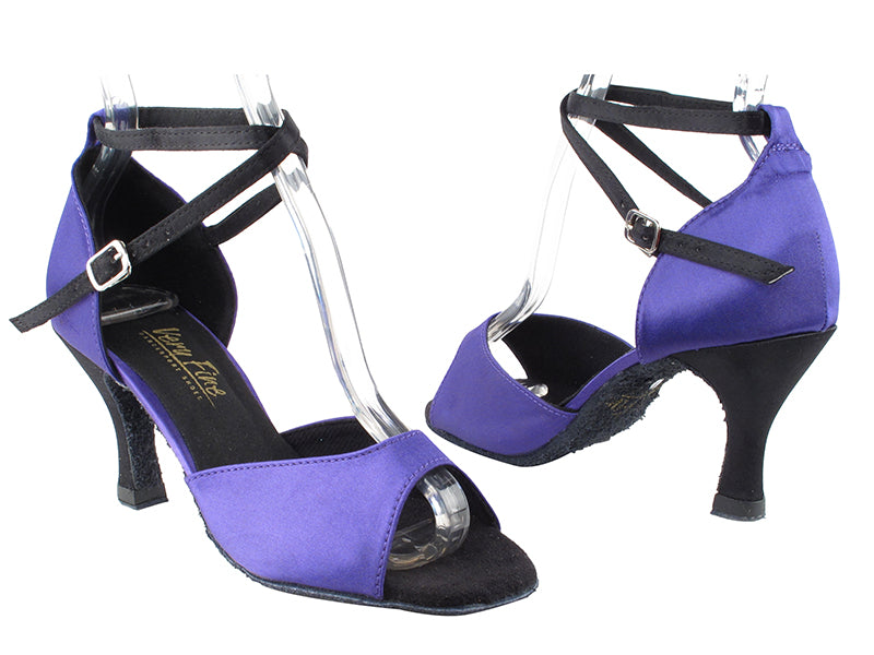 6012 245 Voilet Satin_38 Black Satin_S_H with 2.75&quot; Heel in the photo