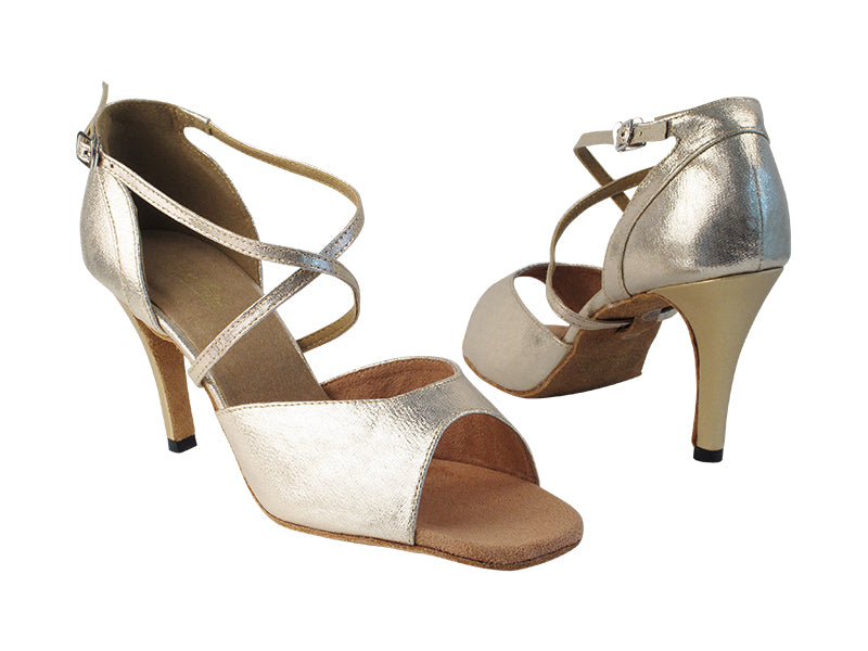 6012 300 Gold Beige Satin_57 Light Gold PU_H_6023 BackStrap with 3.5" Stiletto Heel in the photo
