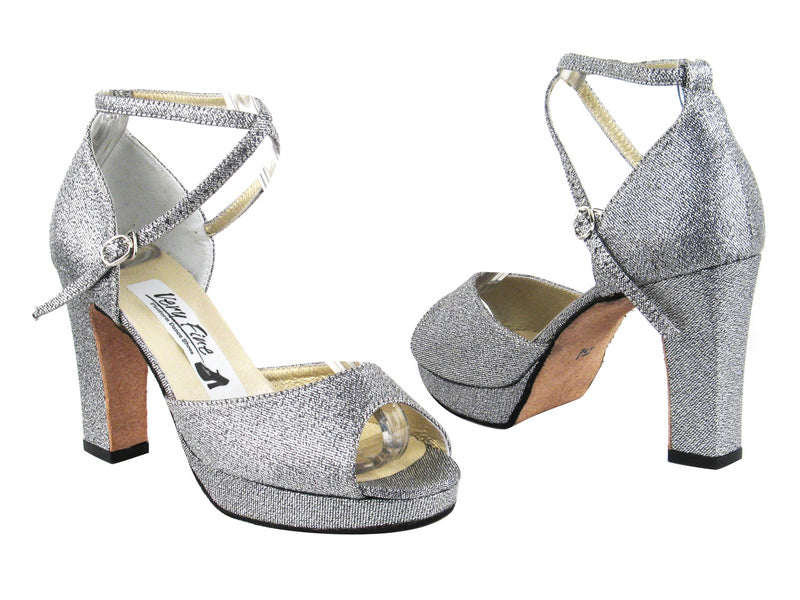 6012Platform Black_Silver Glitter Satin with 3.75&quot; Square Heel heel in the photo