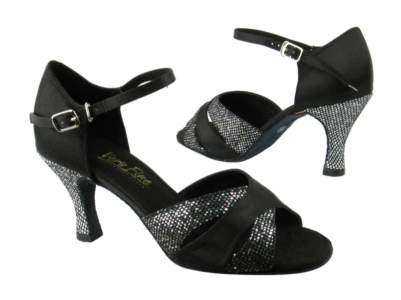 6016 Black Sparklenet_H_Black Satin_1616 BackStrap_Without T Strap with 3&quot; heel in the photo