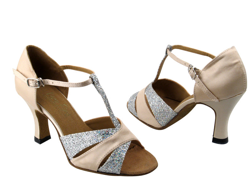 6016 Silver Sparklenet &amp; 192 Flesh Satin  with 3&quot; Heel in the photo