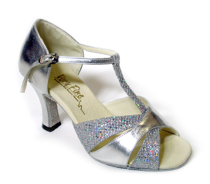 6016 Silver Leather &amp; Silver Sparklenet with 3" Heel in the photo
