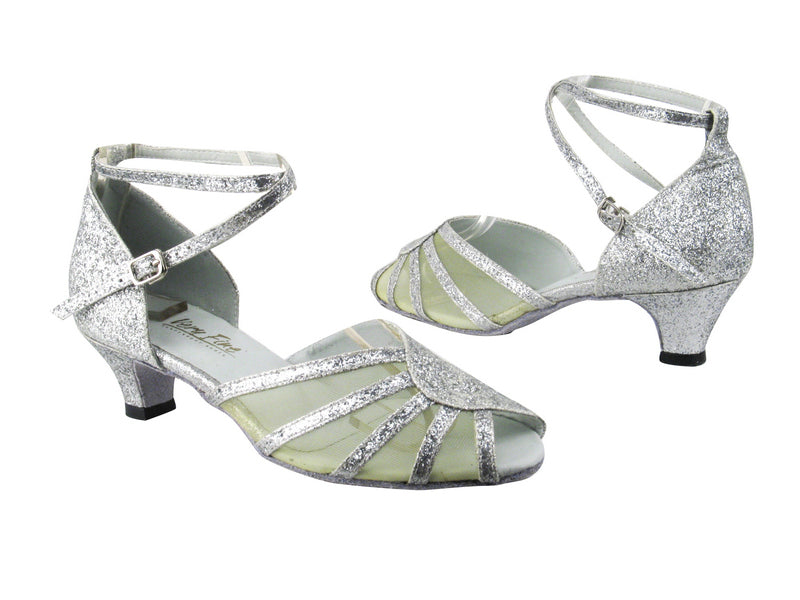 6018 126 Silver Stardust_Flesh Mesh with 1.3&quot; Cuban heel in the photo