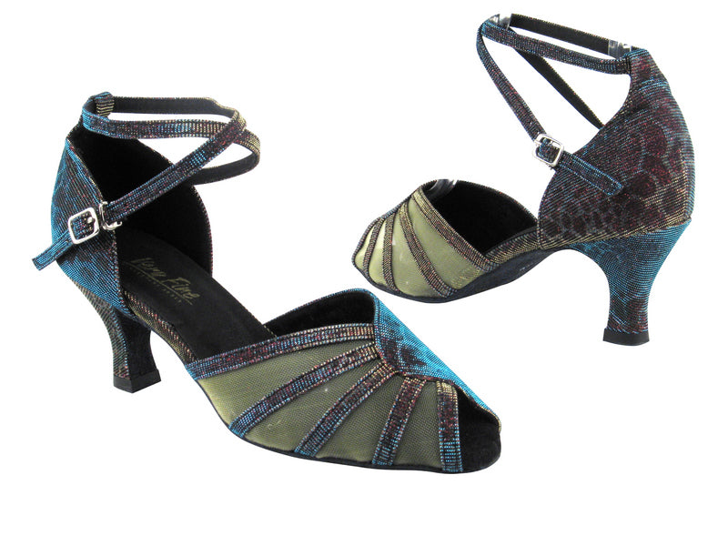 6018 95 Blue Illusion_94 Gold Mesh with 2.5&quot; low heel in the photo