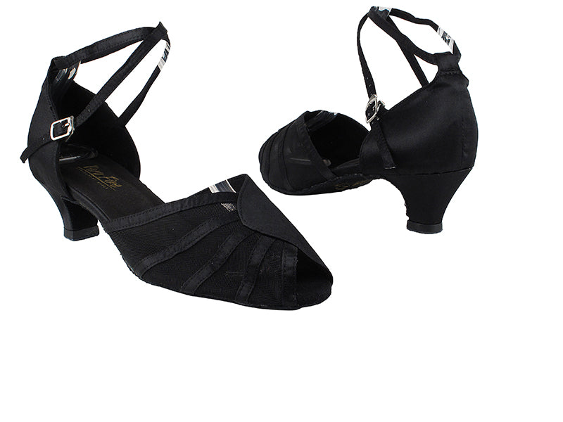 6018 Black Satin_Black Mesh_Cuan Heel with 1.3&quot; Cuban Heel in the photo