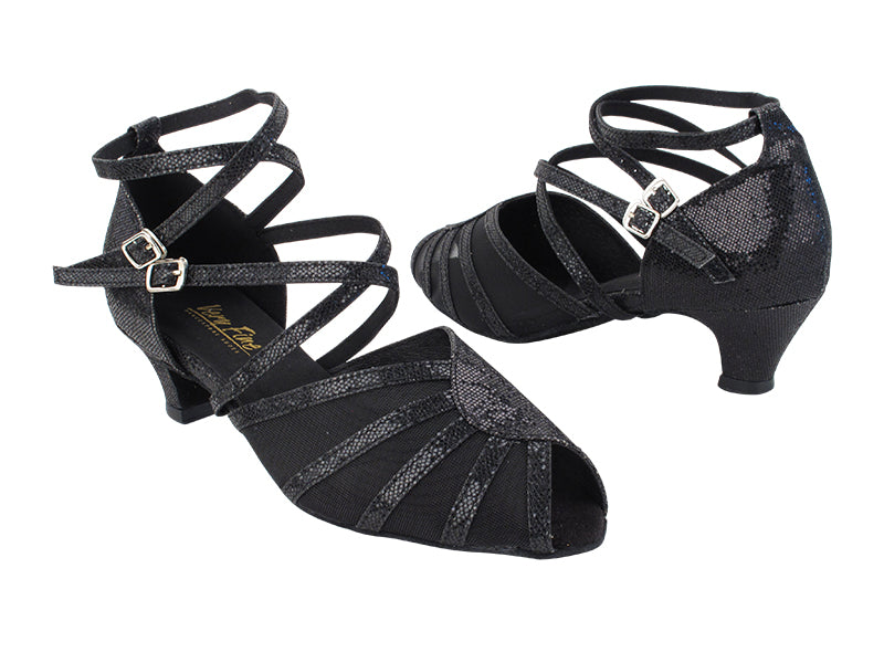 6018 Black Scale_Black Mesh_Double Straps with 1.3&quot; Cuban Heel (387) in the photo