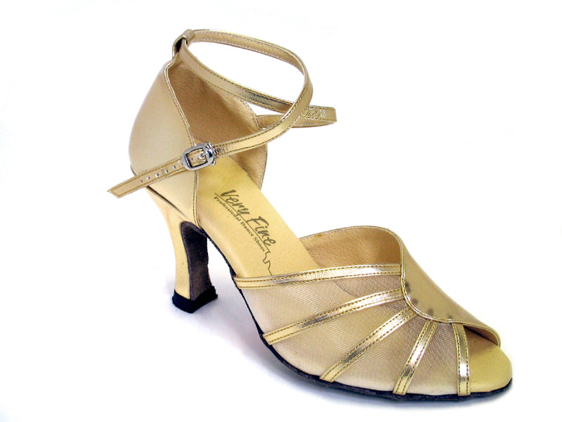 6018 Gold Leather &amp; White Mesh with 3&quot; Heel in the photo