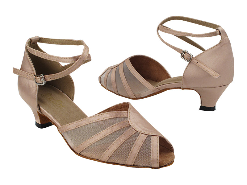 6018 Light Brown Satin_Flesh Mesh with 1.3&quot; Heel (387) in the photo