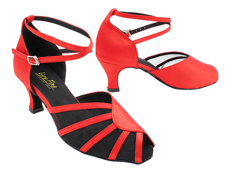 6018 112 Red Satin &amp; Black Mesh with 2.5&quot; Heel (2899) in the photo