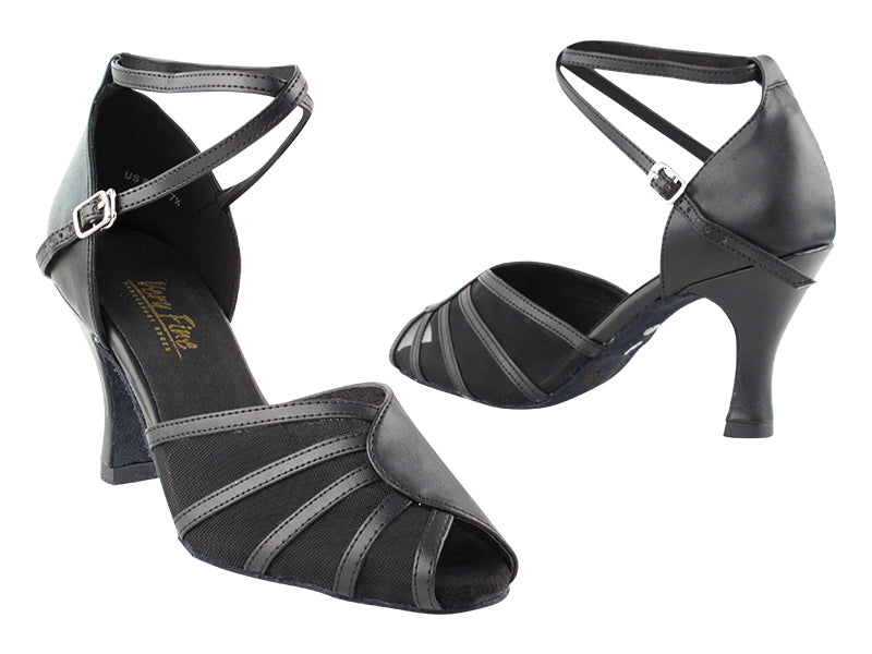 6018 Black Leather &amp; Black Mesh with 3" Heel in the photo