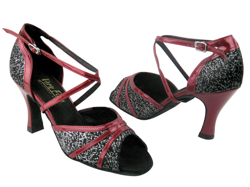 6023 102 Black Flower &amp; 131 Red Patent Trim with 3&quot; Heel in the photo