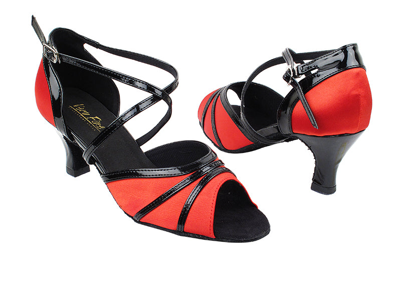 6023 112 Red Satin_58 Black Patent Trim with 2.5&quot; Heel in the photo