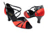 6023 112 Red Satin_58 Black Patent Trim with 2.5" Heel in the photo