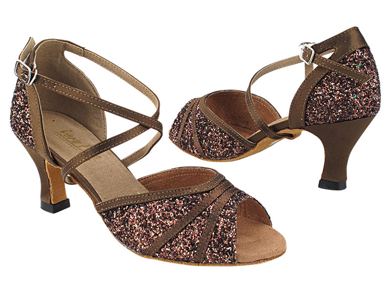 6023 314 Copper Gold Sparkle_316 Coffee Satin Trim with 2.5&quot; Low Heel (2899) in the photo