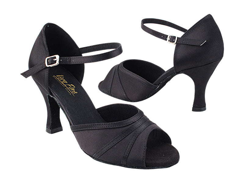 6023 Black Satin_Black Satin Trim_With Ankle Strap with 3&quot; Heel (6812) in the photo