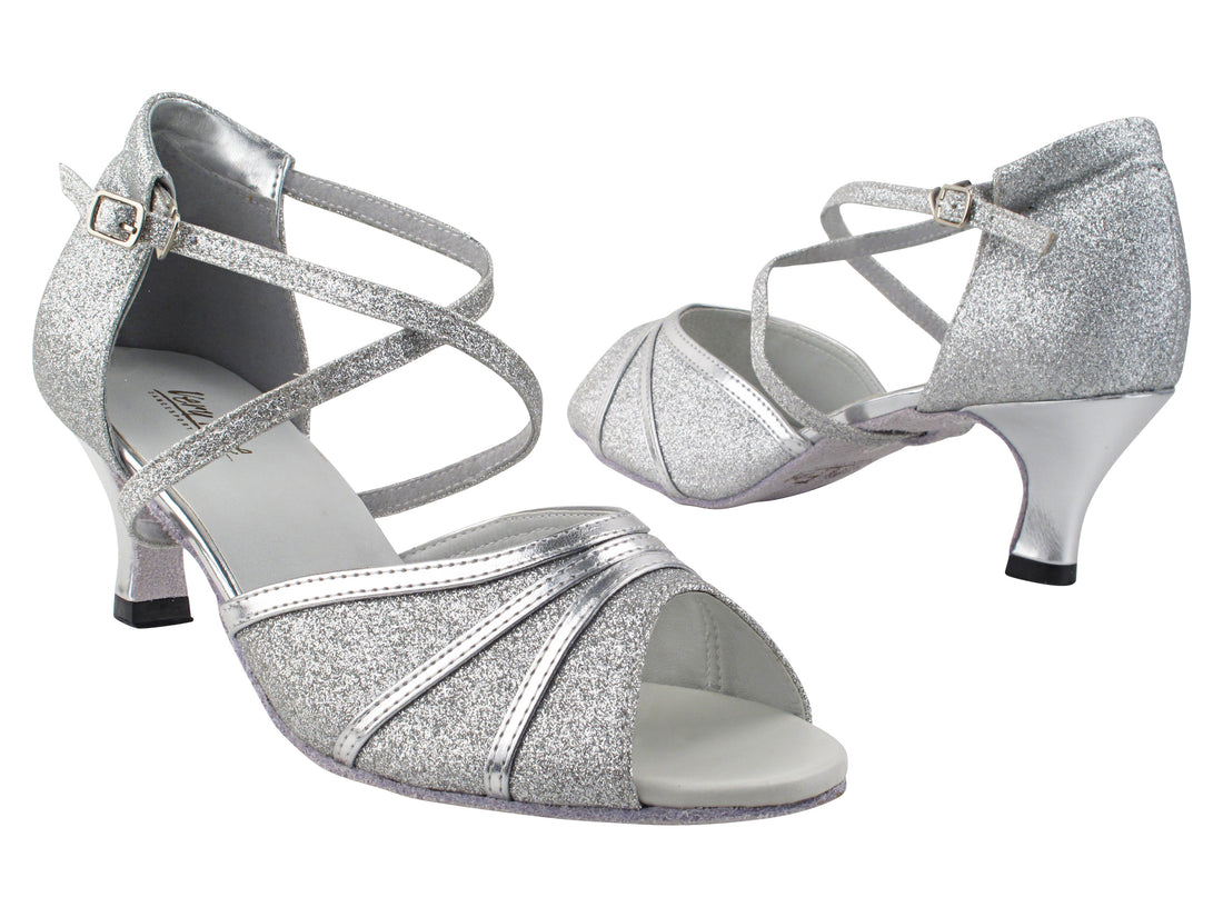 6023 030 Silver Stardust_Silver Leather Trim_X-Strap Arch with Loop with 2.5&quot; Heel (2899) in the photo