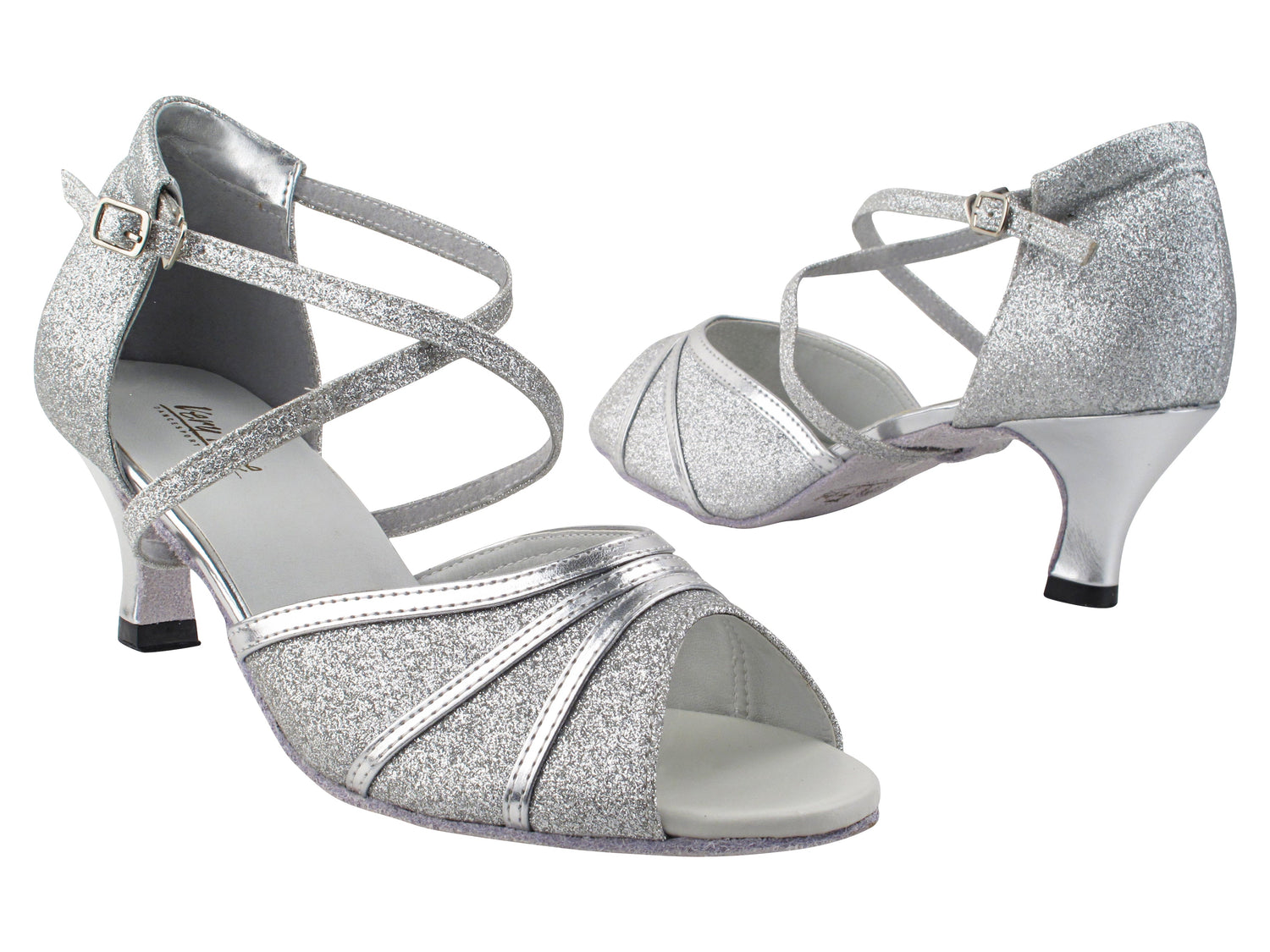 6023 030 Silver Stardust_Silver Leather Trim_X-Strap Arch with Loop with 2.5&quot; Heel (2899) in the photo
