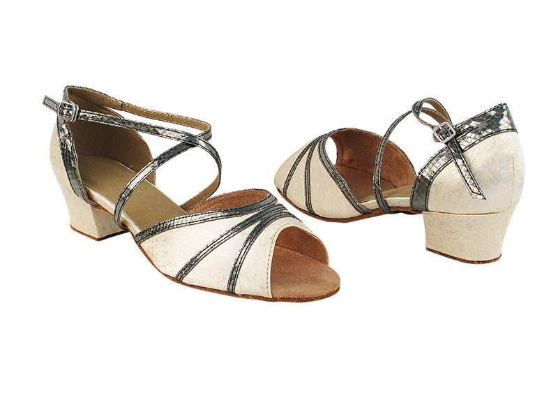 6023 103 Flesh Flower Satin_224 Snake Grey Trim with 1.5&quot; Medium Heel in the photo