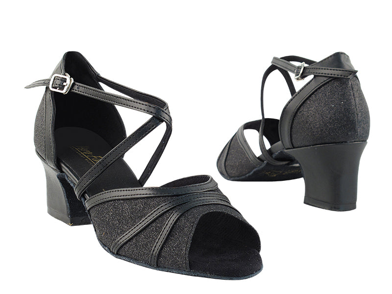 6023 127 Black Stardust_140 Black PU Trim with 2&quot; Thick Cuban Heel in the photo