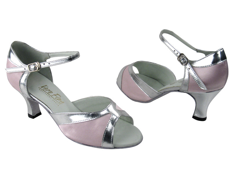 6024 233 Light Pink Satin &amp; Silver Leather Trim with 2.5&quot; Low Heel in the photo