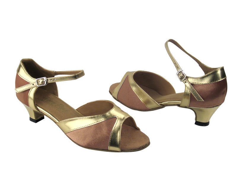 6024 81 Brown Satin &amp; Gold Leather Trim with 1.3&quot; Heel in the photo