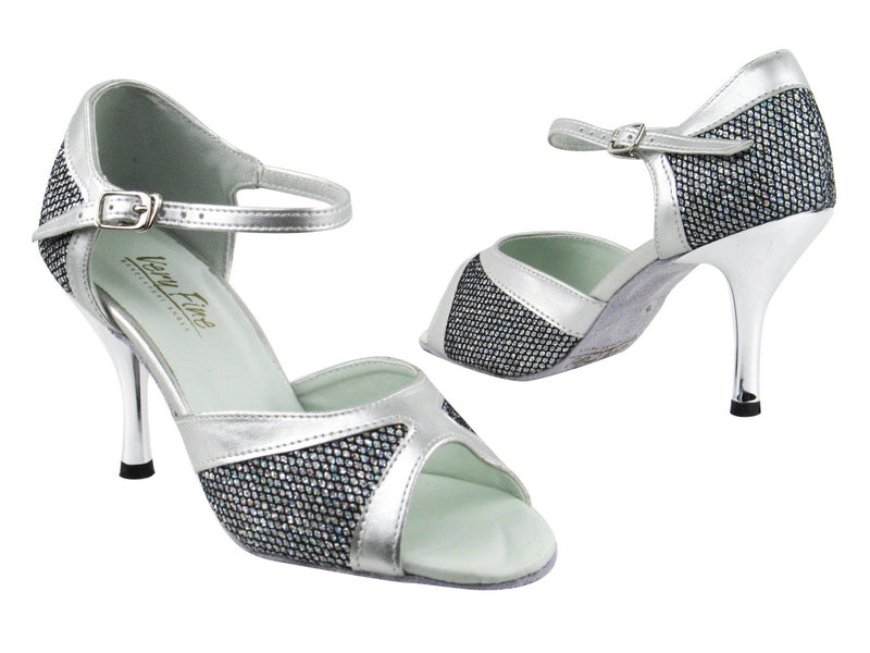 6024 97 Black Spaklenet_151 Soft Silver PU Trim with 3&quot; Slim Silver Plated Heel in the photo