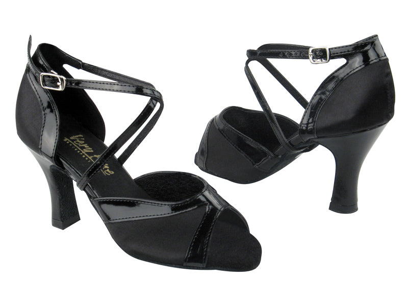 6024F Black Satin &amp; Black Patent Trim &amp; 6023 Back with 3&quot; Heel in the photo