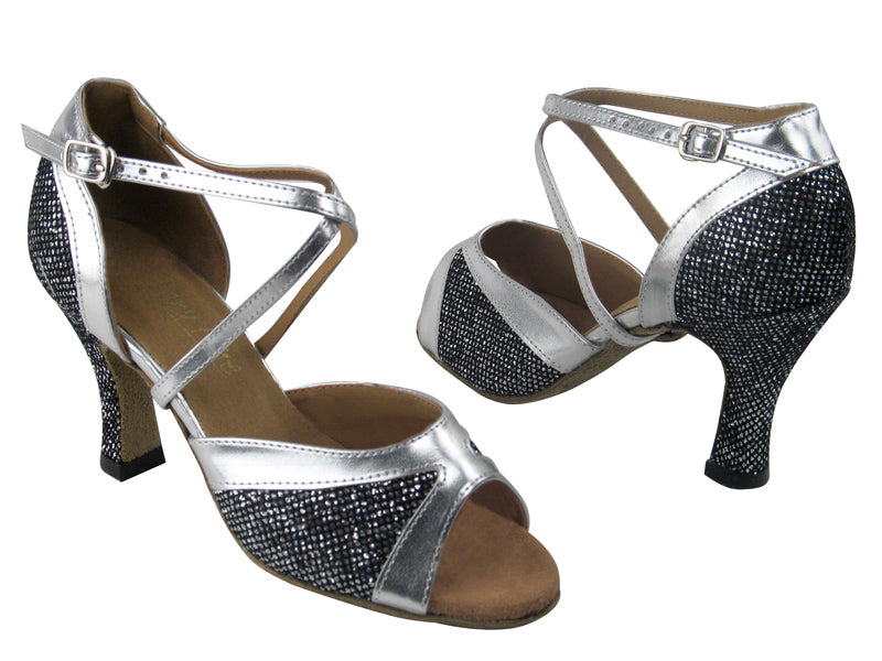 6024F Black Sparklenet &amp; Silver Leather Trim &amp; 6023 Back with 3&quot; Heel in the photo