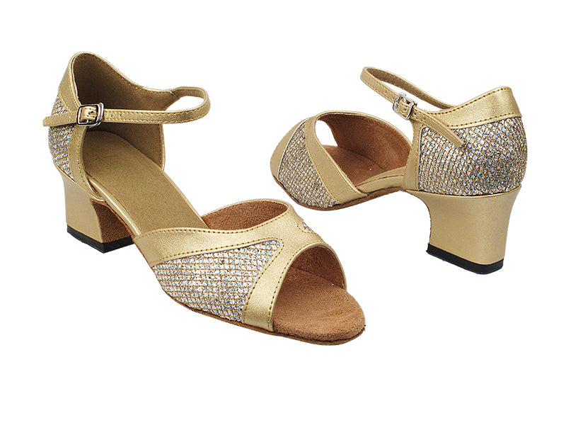 6024 74 Gold Sparklenet_57 Light Gold PU Trim with 2&quot; Thick Cuban Heel in the photo