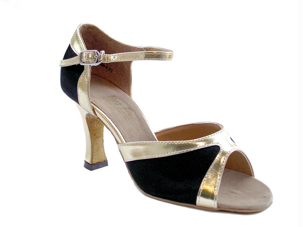6024 Black Satin &amp; Gold Trim with 3" Heel in the photo