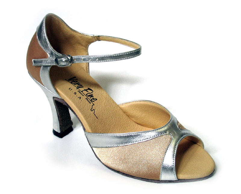 6024 Light Brown Satin &amp; Silver Trim with 3" Heel in the photo